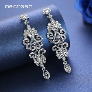 Silver Color Crystal Rhinestone Bridal Drop Earrings