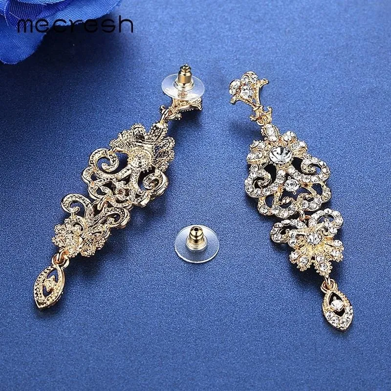Silver Color Crystal Rhinestone Bridal Drop Earrings