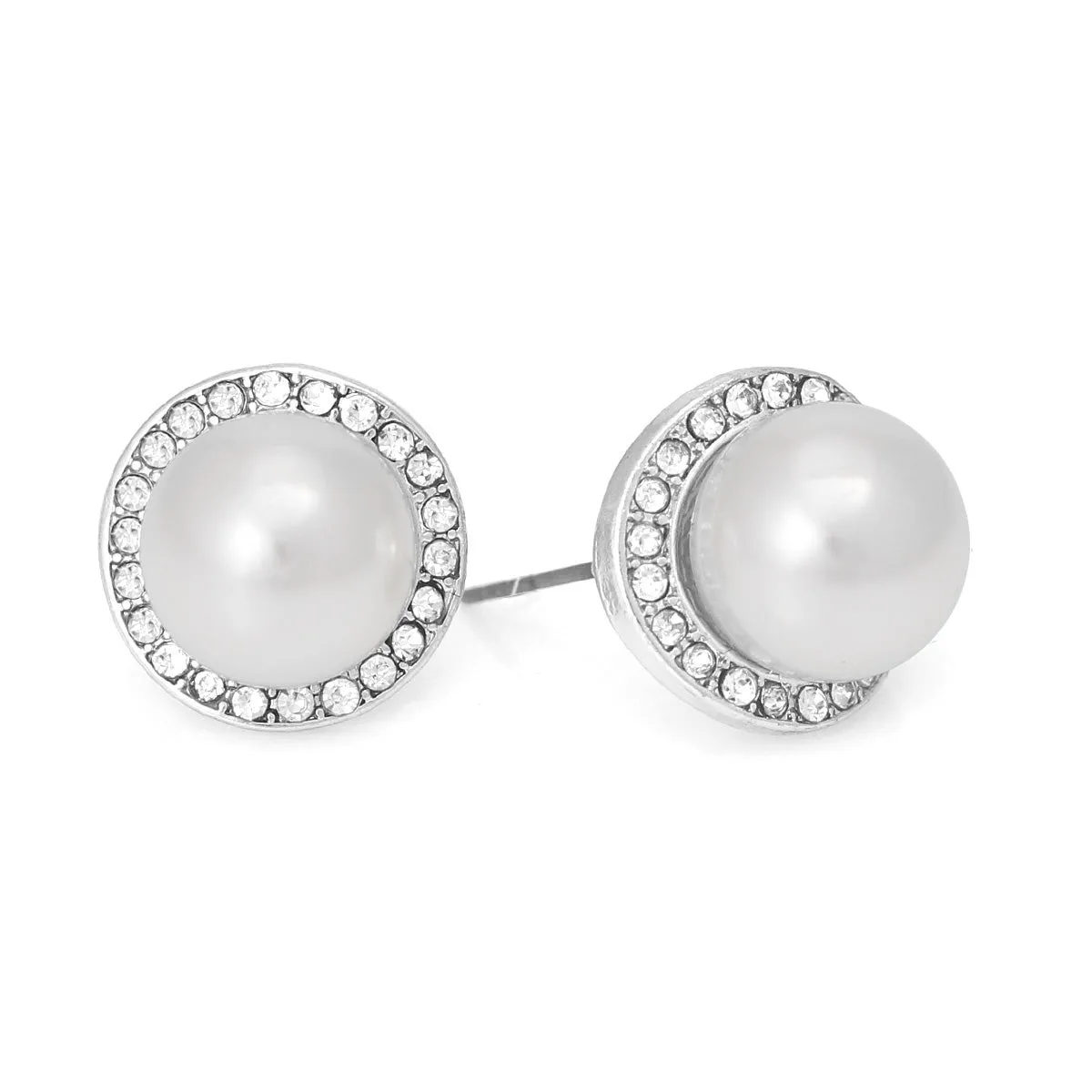 SILVER CREAM PEARL CRYSTAL STUD EARRING #SQ121910S(GC2)