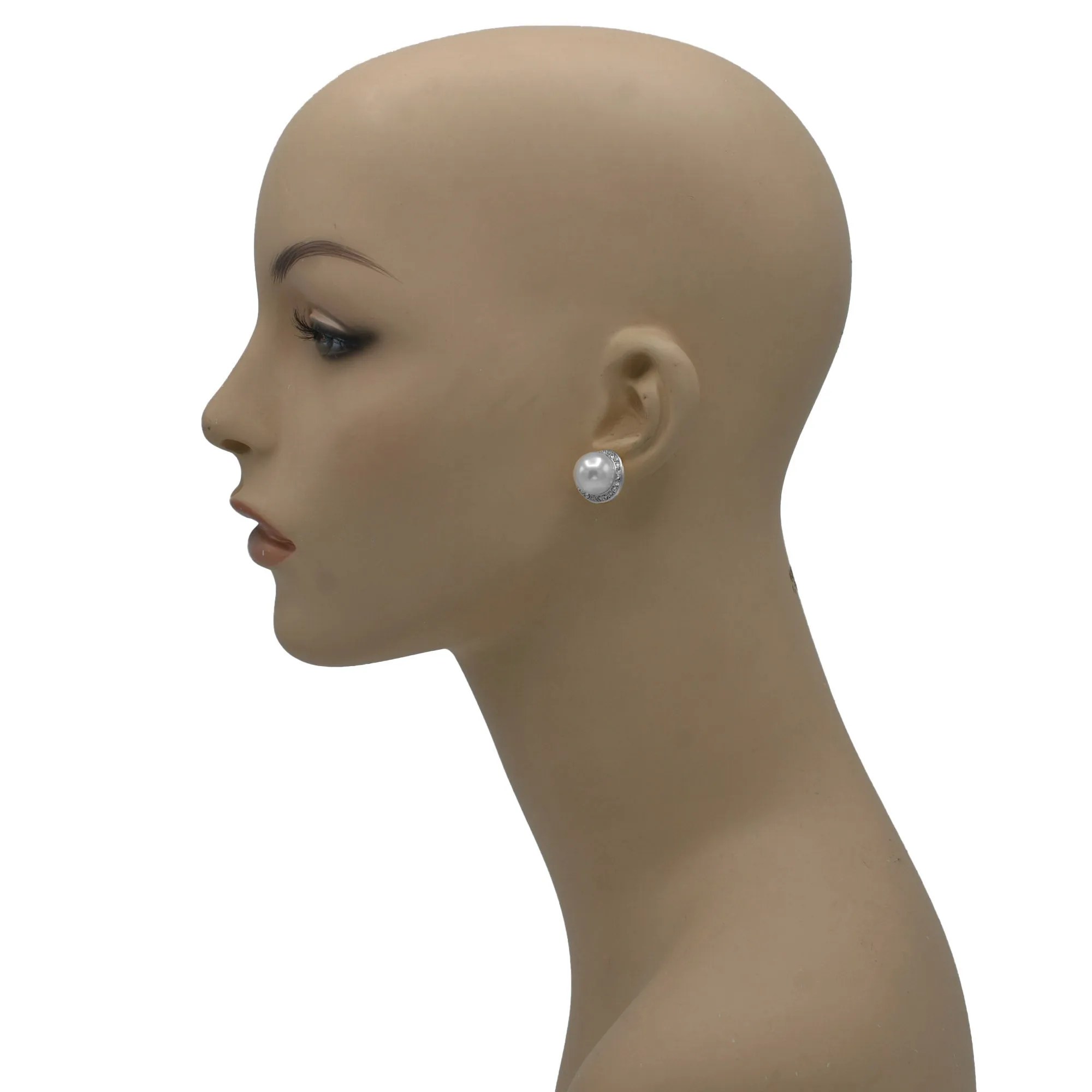 SILVER CREAM PEARL CRYSTAL STUD EARRING #SQ121910S(GC2)