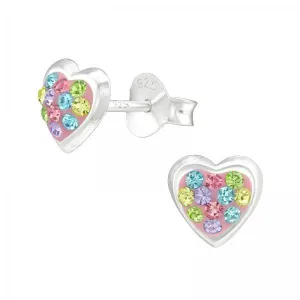 Silver Crystal Heart Stud Earrings