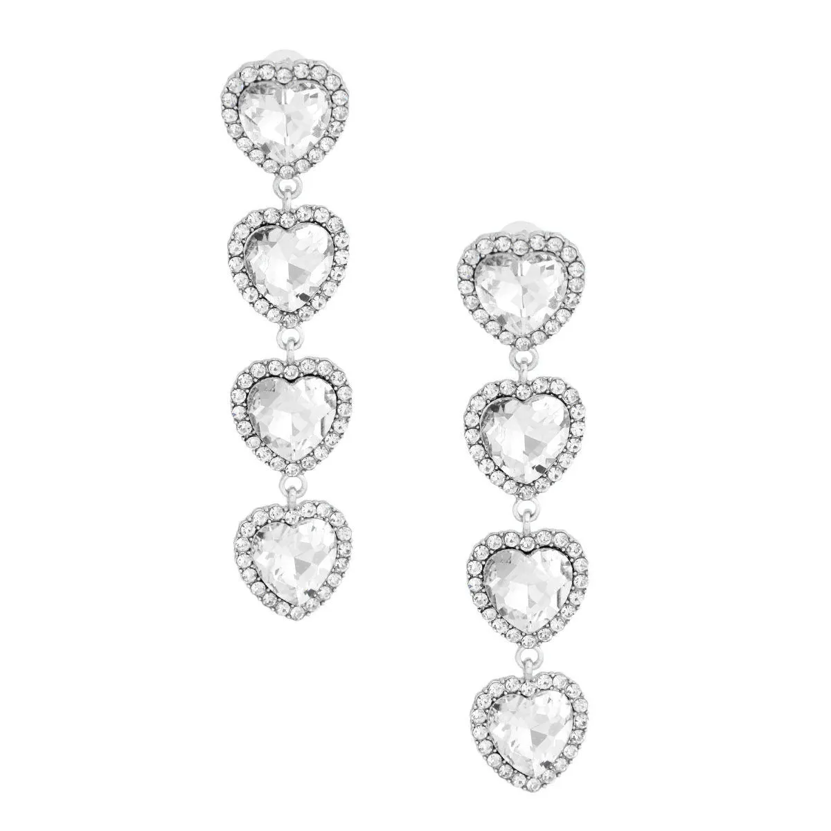 Silver Crystal Quad Valentine Heart Earrings