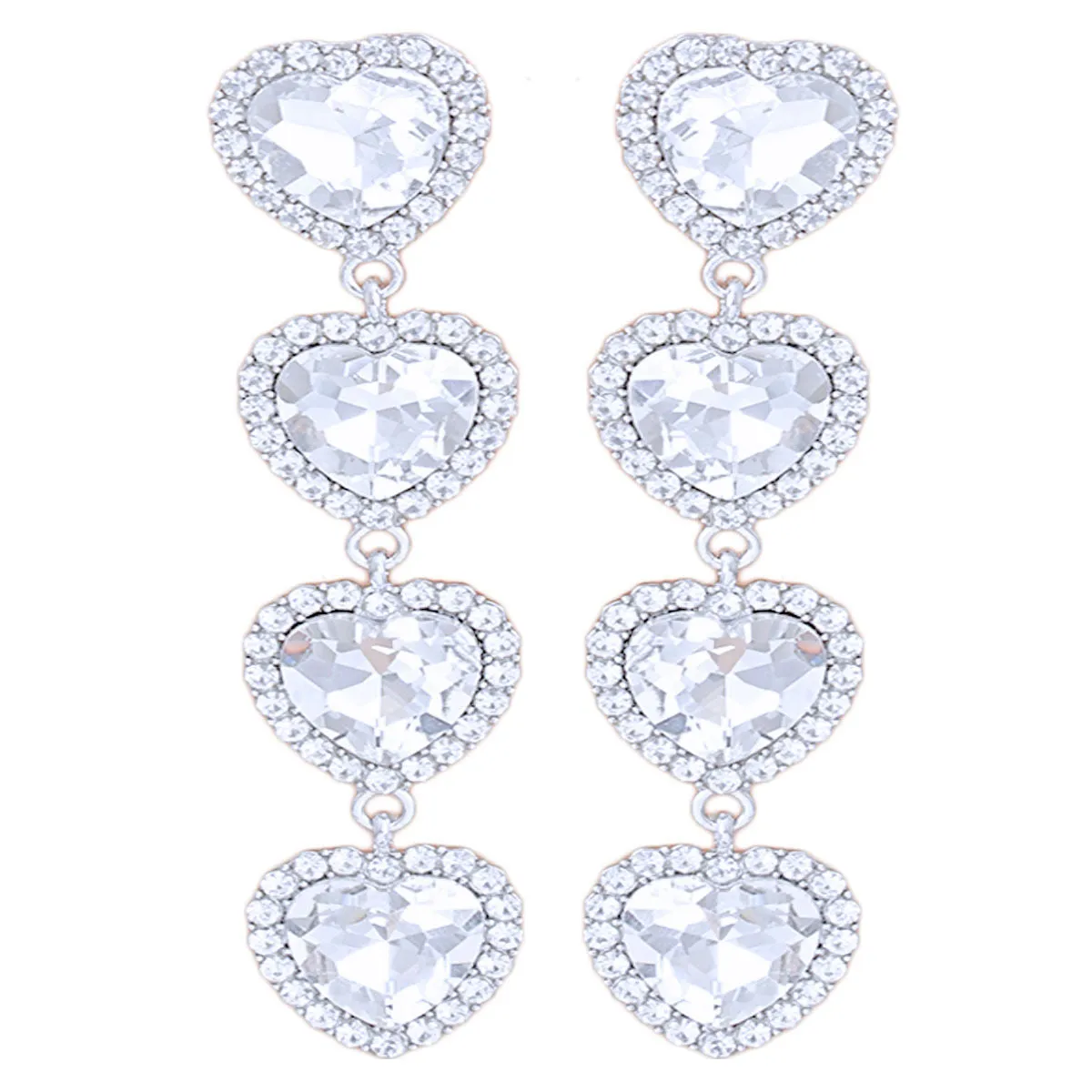 Silver Crystal Quad Valentine Heart Earrings