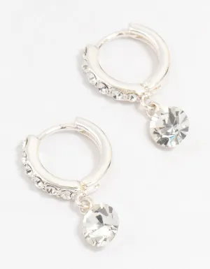 Silver Czech Crystal Drop Huggie Earrings