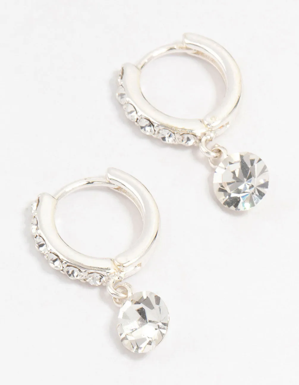 Silver Czech Crystal Drop Huggie Earrings