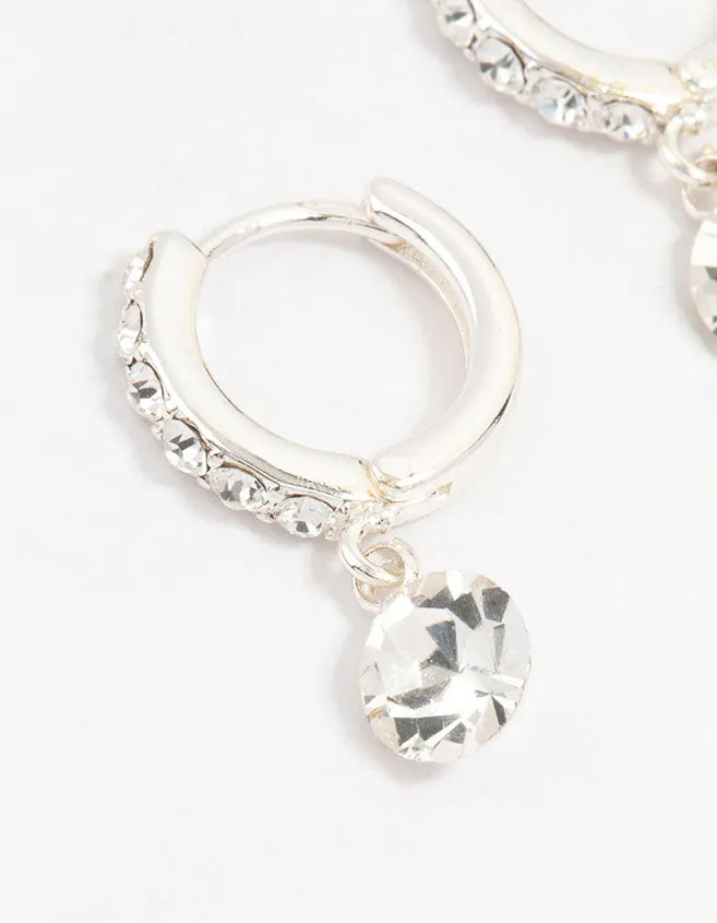 Silver Czech Crystal Drop Huggie Earrings