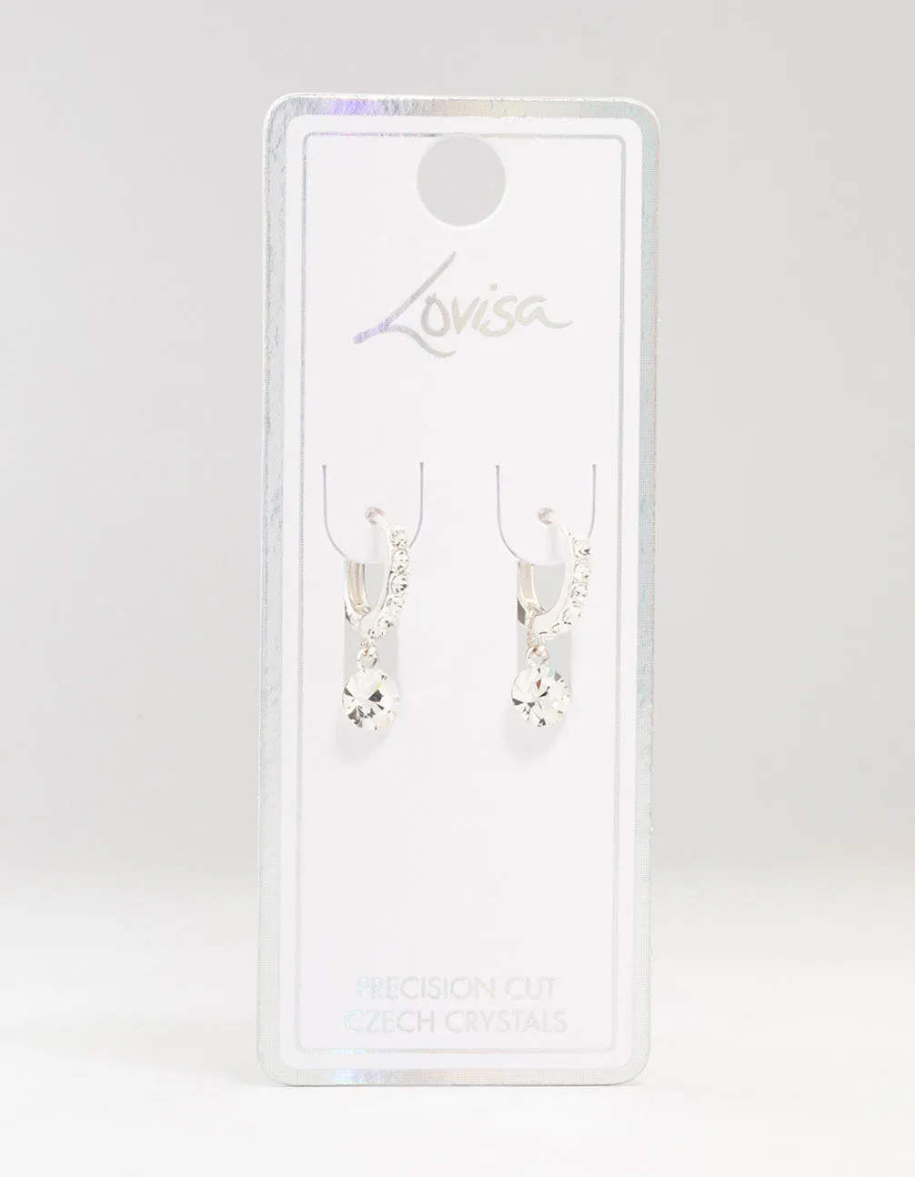 Silver Czech Crystal Drop Huggie Earrings