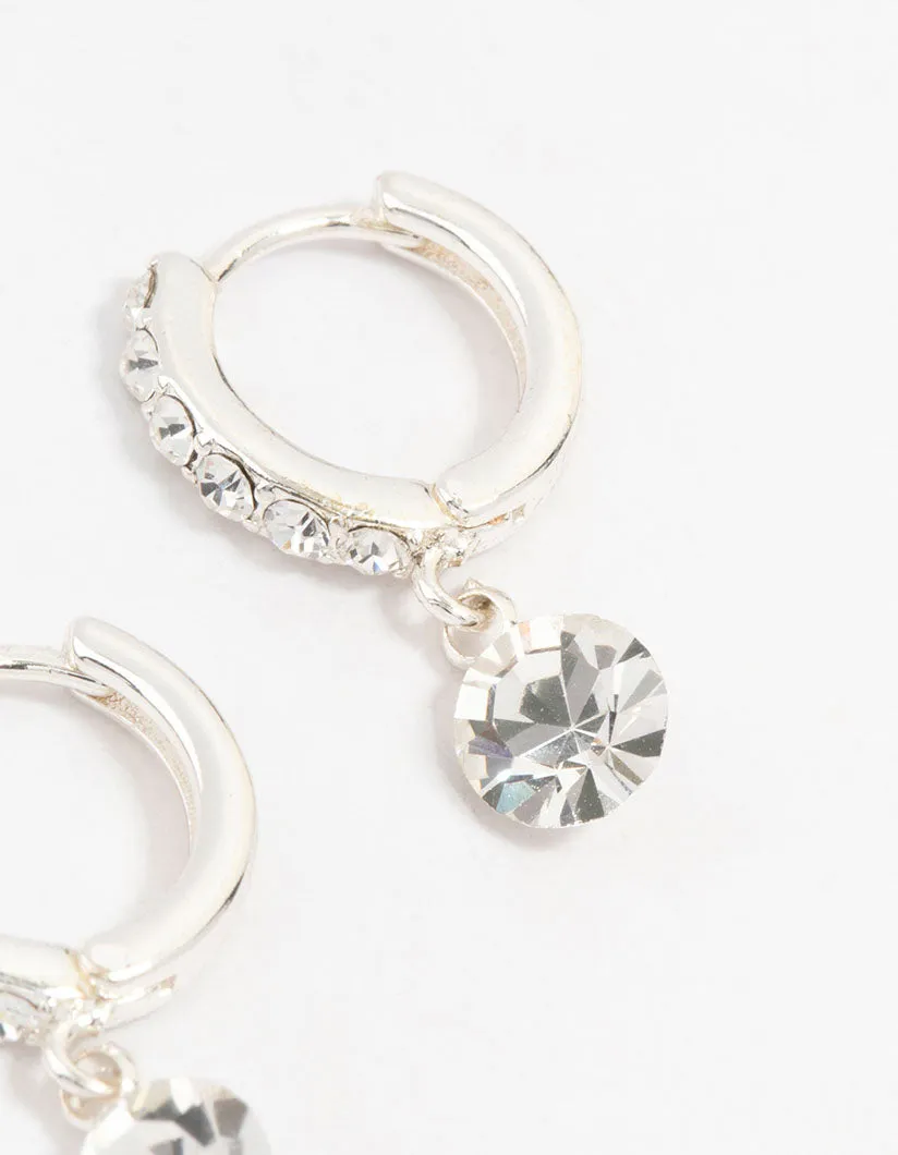 Silver Czech Crystal Drop Huggie Earrings