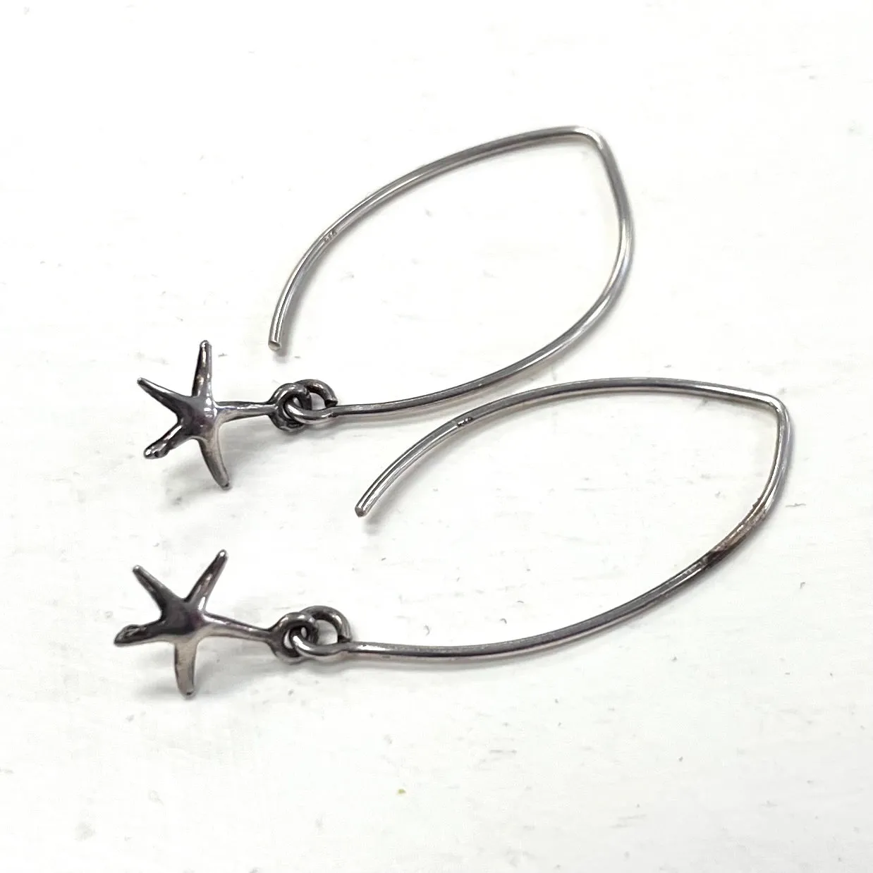 Silver Dangle Hoop Earrings with Silver Starfish Charm