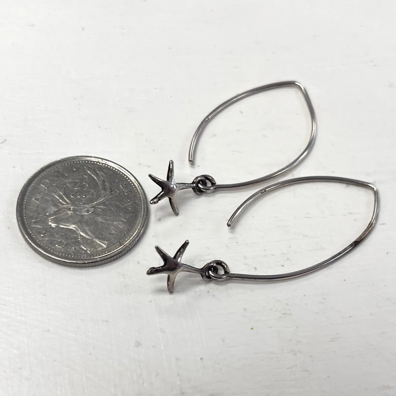 Silver Dangle Hoop Earrings with Silver Starfish Charm