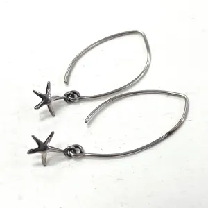Silver Dangle Hoop Earrings with Silver Starfish Charm