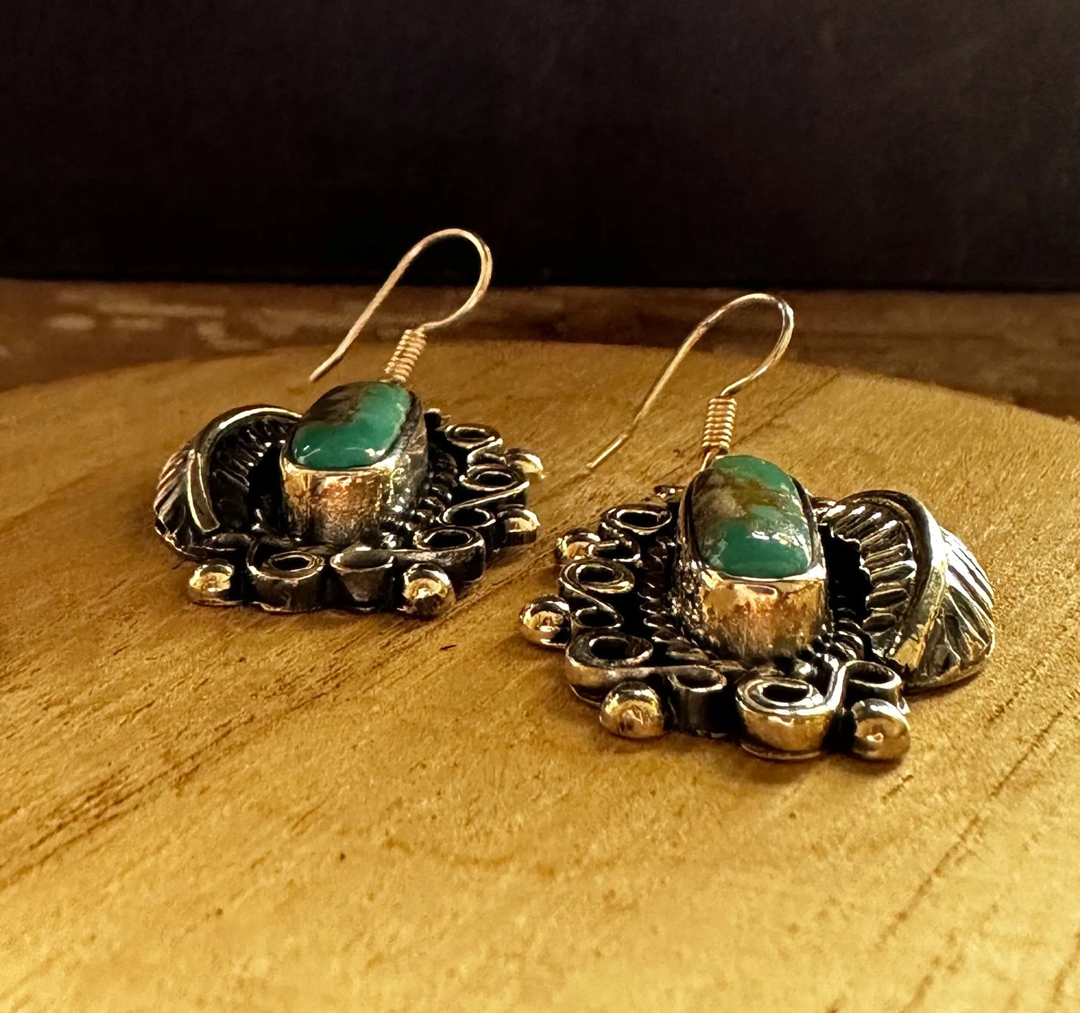 SILVER DESIGNS Navajo Sterling Silver and Turquoise Dangle Earrings