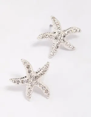 Silver Diamante Starfish Stud Earrings
