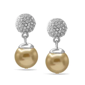 Silver Fire Ball Crystal And Champagine Pearl Drop Earrings # SQ321-10243565SCH(AB16)