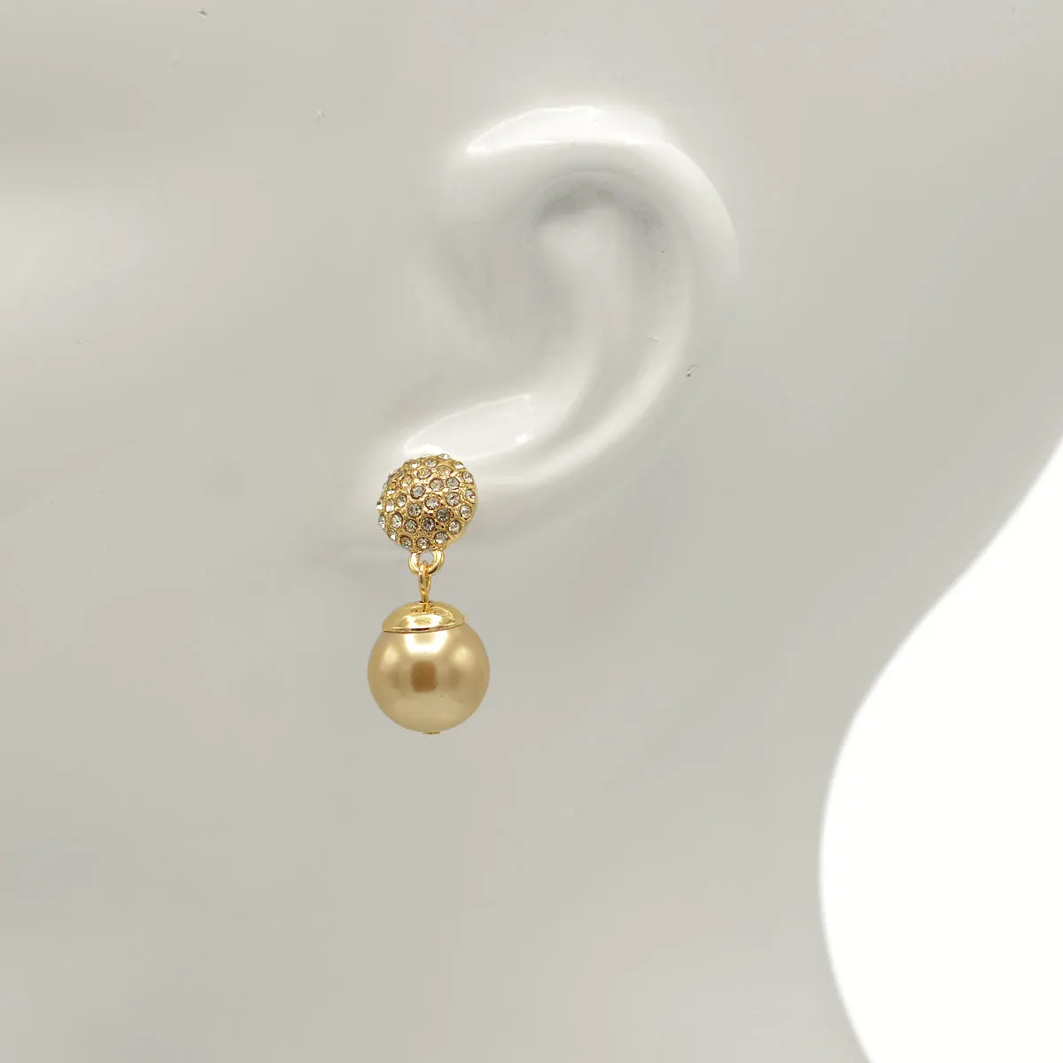 Silver Fire Ball Crystal And Champagine Pearl Drop Earrings # SQ321-10243565SCH(AB16)