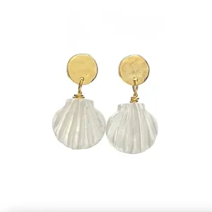 Silver Girl Mother of Pearl Scallop Shell Drop Earrings