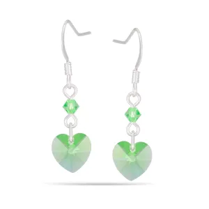 SILVER GREEN CRYSTAL HEART DROP EARRINGS #HNE88783SLPP (TE22)