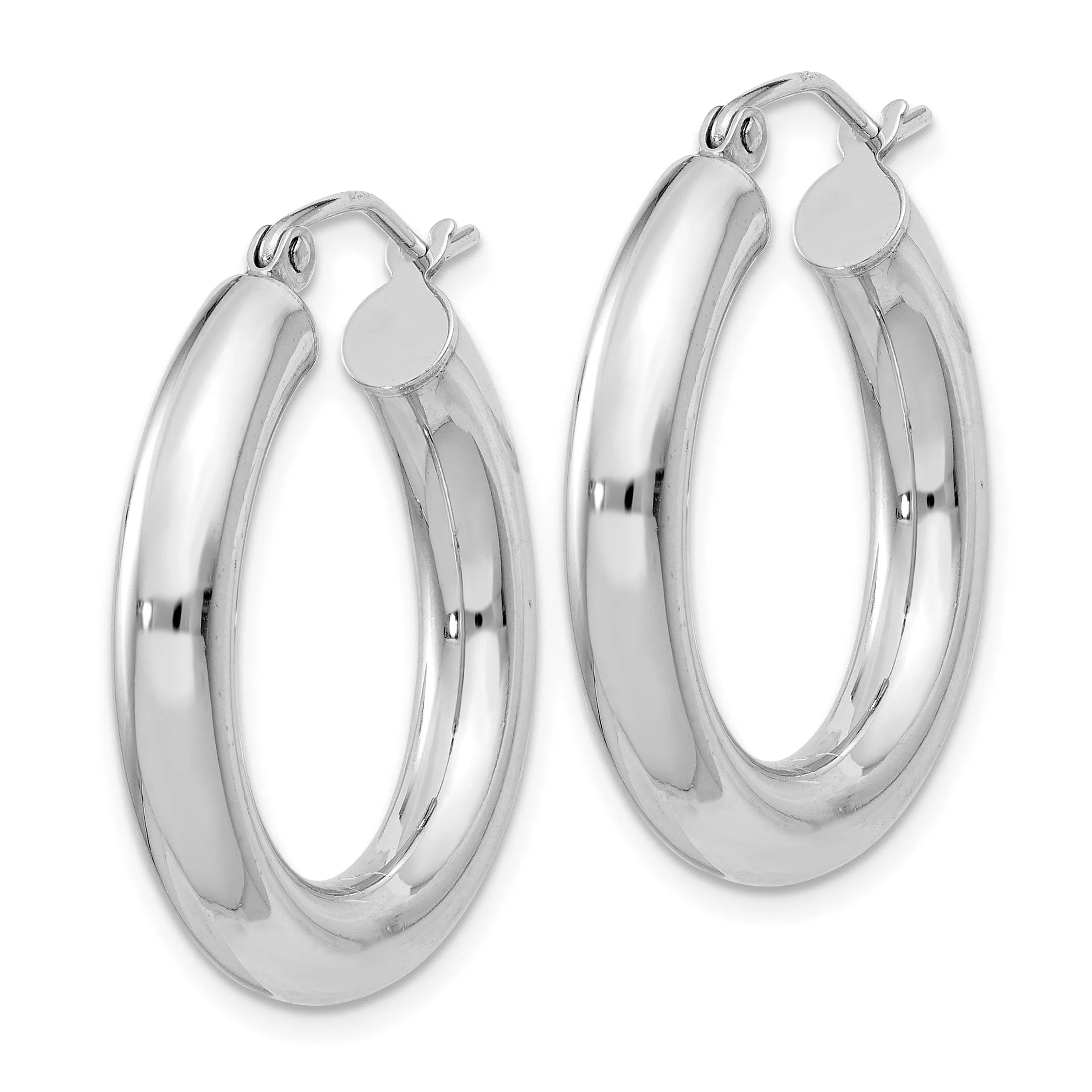 Silver Hollow Round Hoop Hinged Earrings