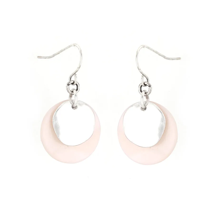SILVER METAL WHITE SHELL ROUND EARRINGS  #SE29087 (AB7)