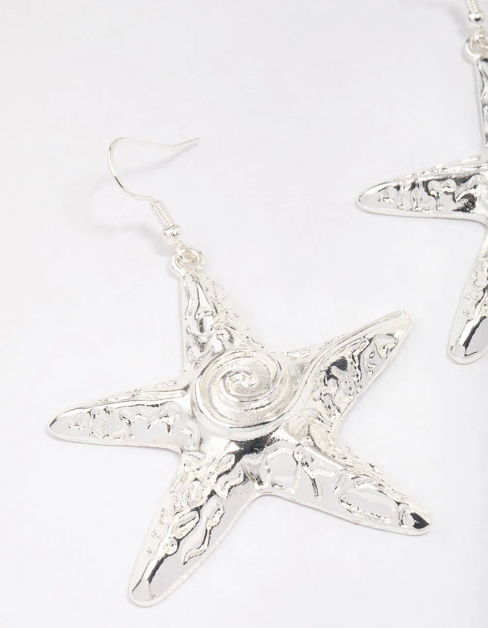 Silver Molten Starfish Drop Earrings