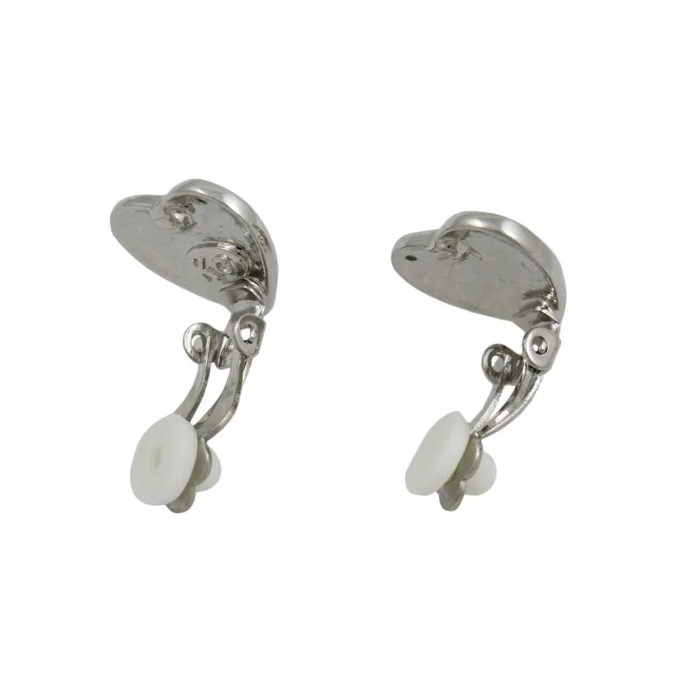 Silver Patriotic Red White Blue Heart Clip Earring - PRF354SC