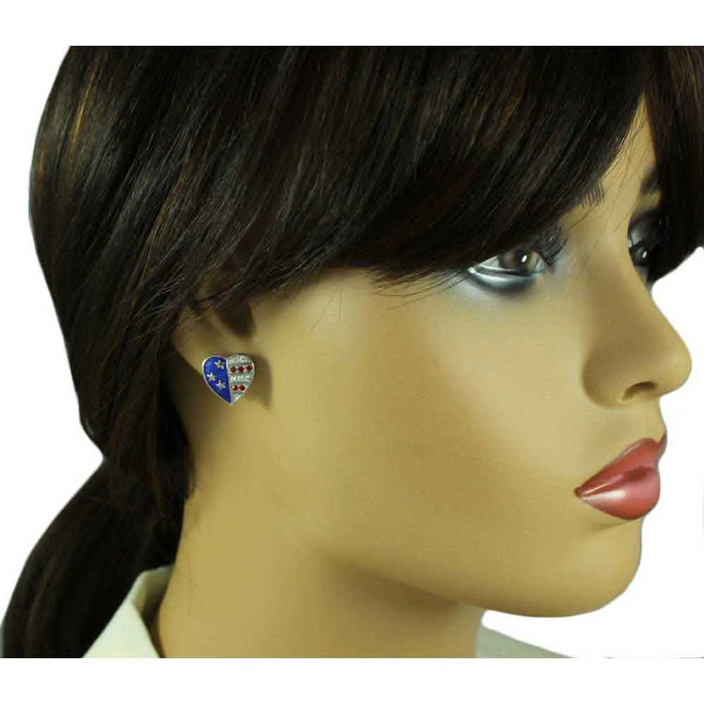 Silver Patriotic Red White Blue Heart Clip Earring - PRF354SC