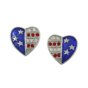 Silver Patriotic Red White Blue Heart Clip Earring - PRF354SC