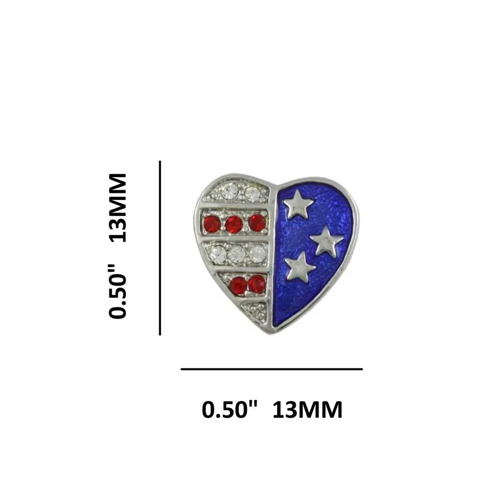 Silver Patriotic Red White Blue Heart Clip Earring - PRF354SC