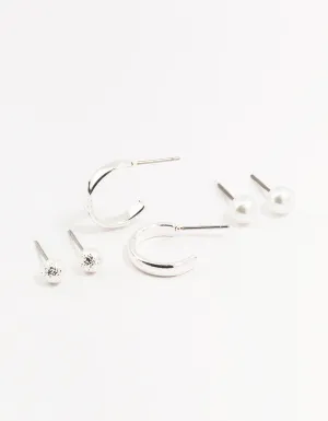 Silver Pearl Stud & Hoop Earrings 3-Pack