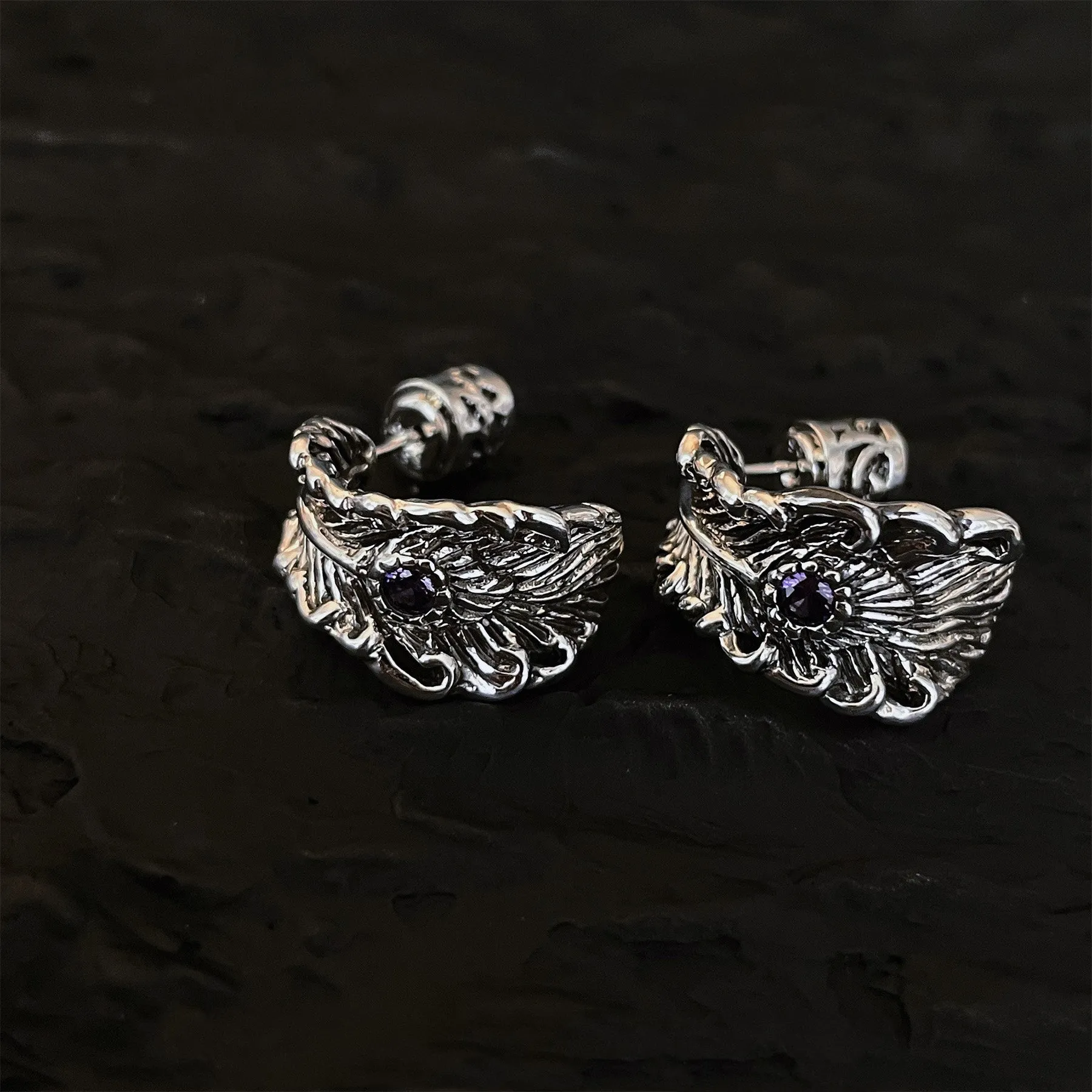 Silver Phoenix Feather Wing Earrings
