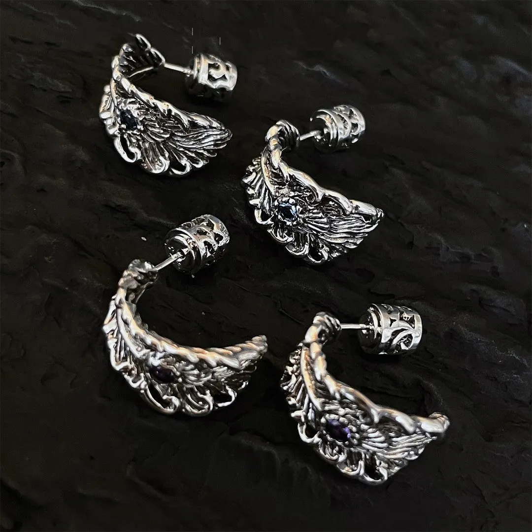 Silver Phoenix Feather Wing Earrings