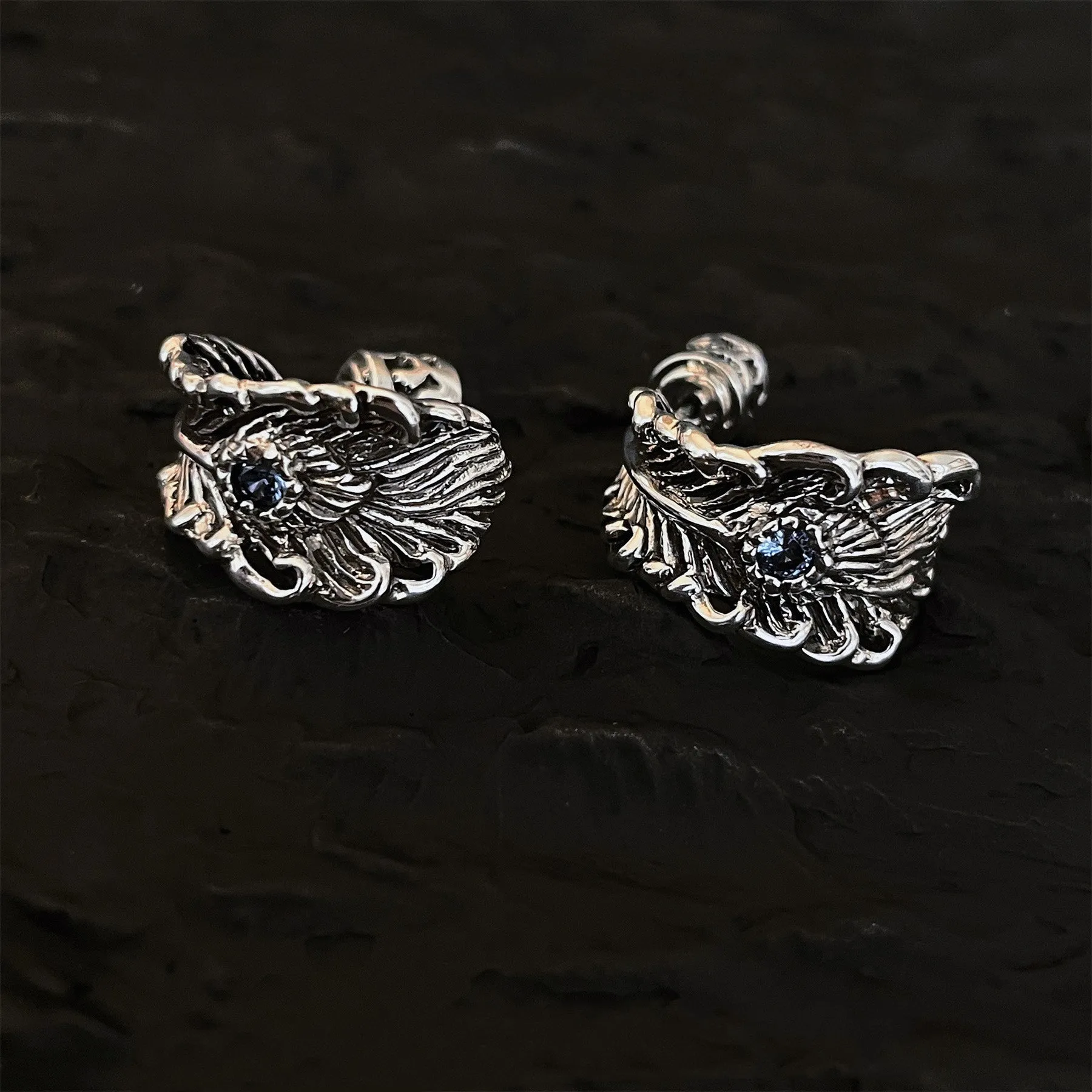 Silver Phoenix Feather Wing Earrings