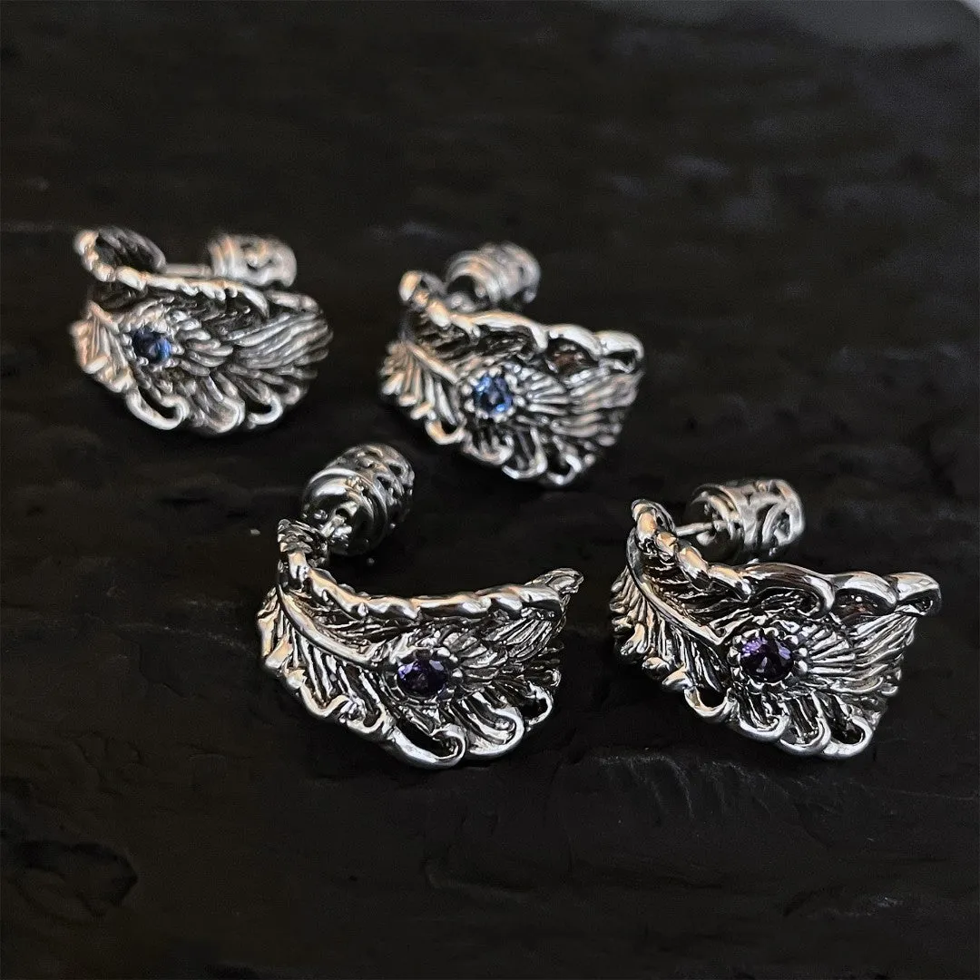 Silver Phoenix Feather Wing Earrings