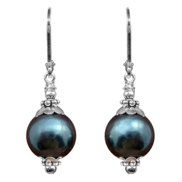 Silver-plated earrings Shell Pearl 10mm freshwater semi-round dangles - 1 pair