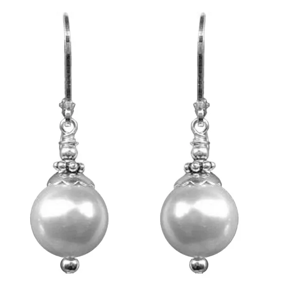 Silver-plated earrings Shell Pearl 10mm freshwater semi-round dangles - 1 pair