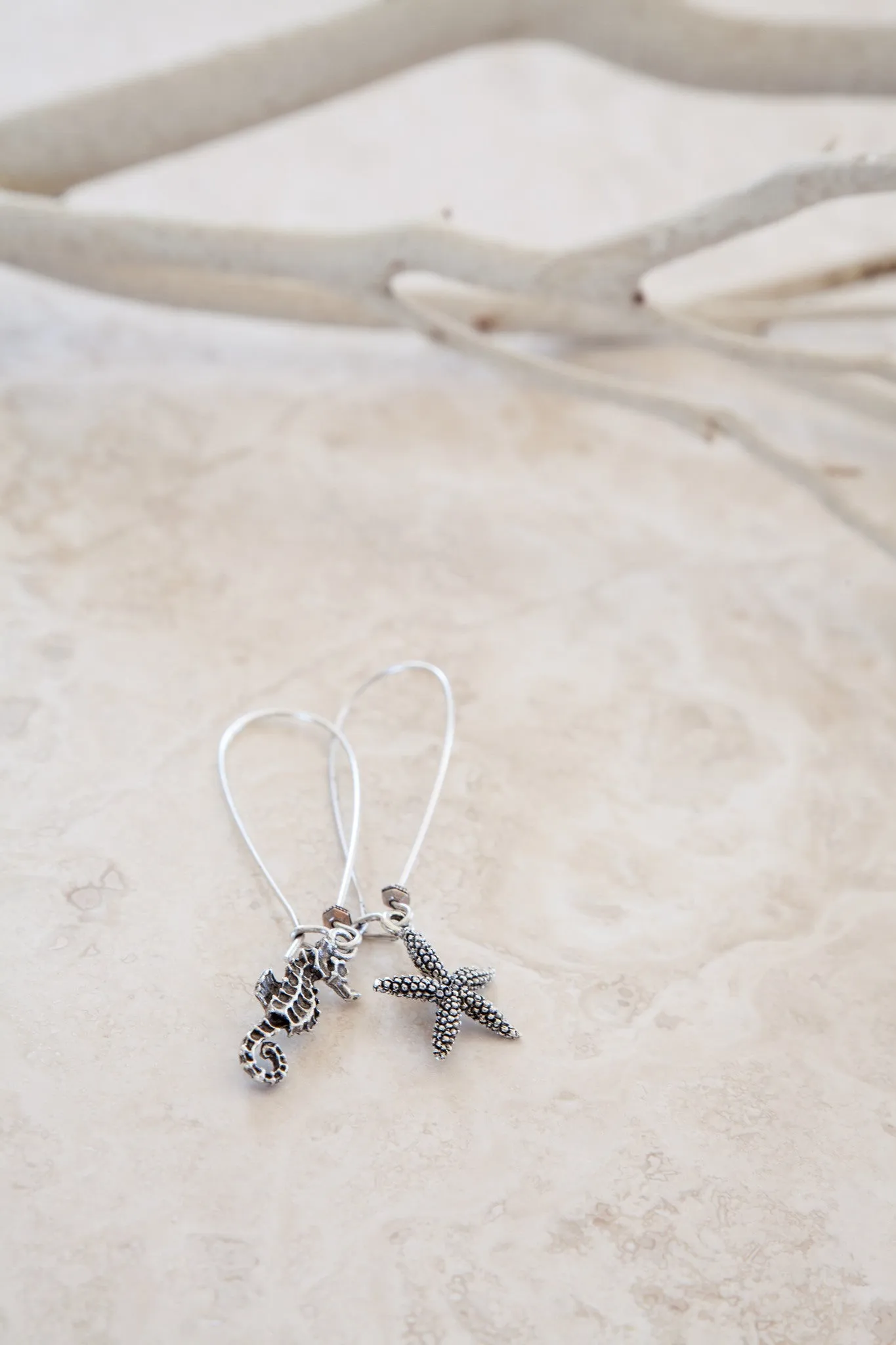 Silver Plated Pewter Starfish & Seahorse Earrings