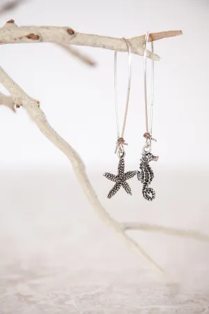 Silver Plated Pewter Starfish & Seahorse Earrings