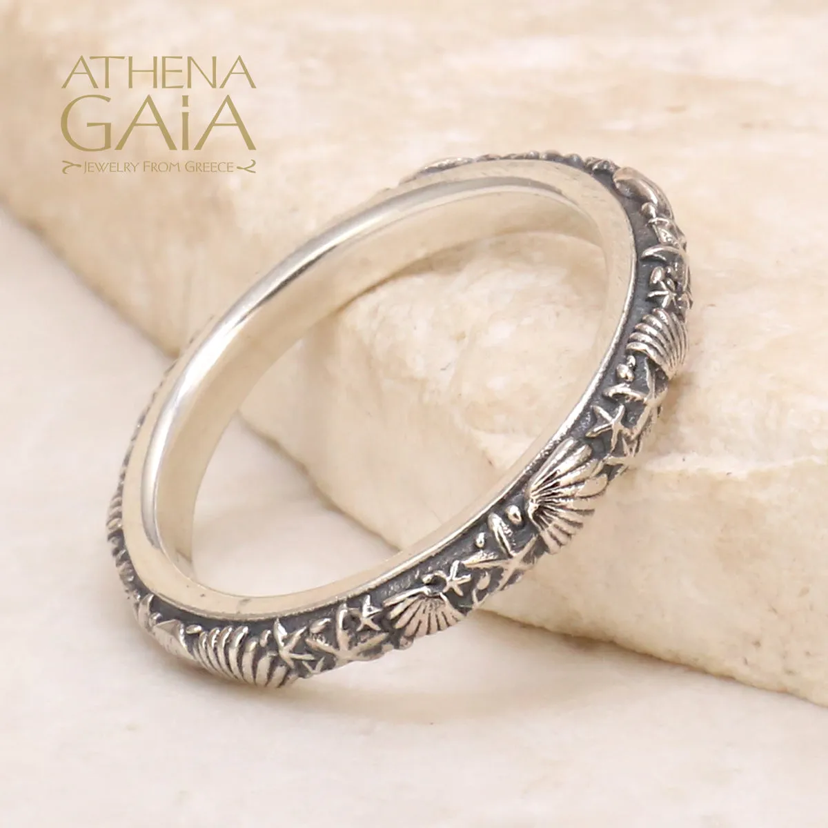Silver Shells And Starfish Ring
