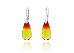 Silver Teardrop  Fire Opal Earrings