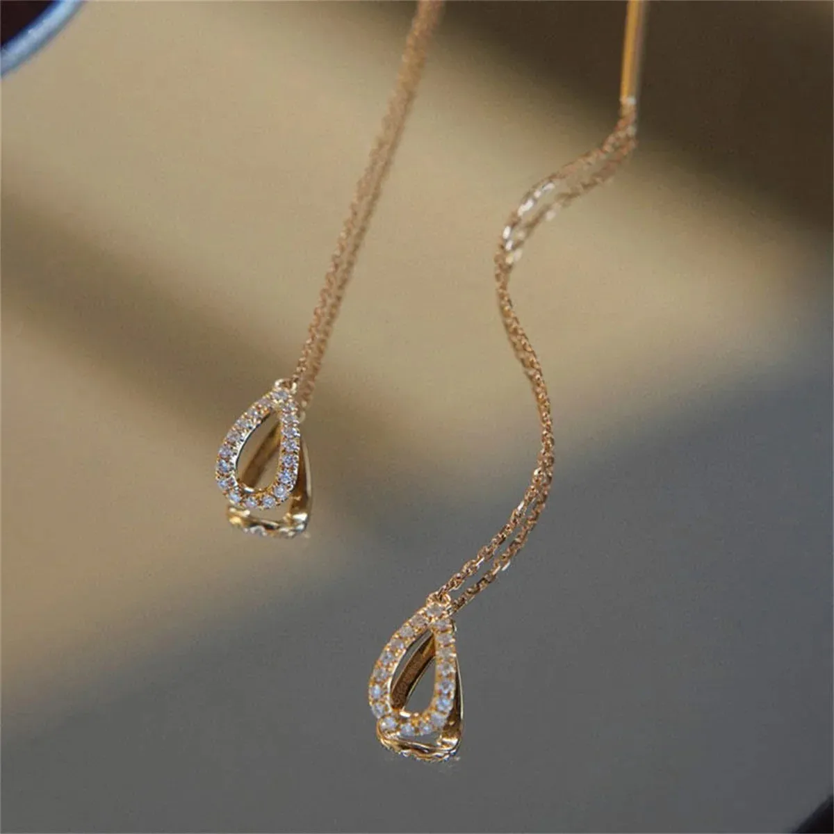 Simple Gold Color Water Drop Long Tassel Earrings For Women Korean Fashion Rhinestone Waterdrop Ear Line Dangle Earring Jewelry