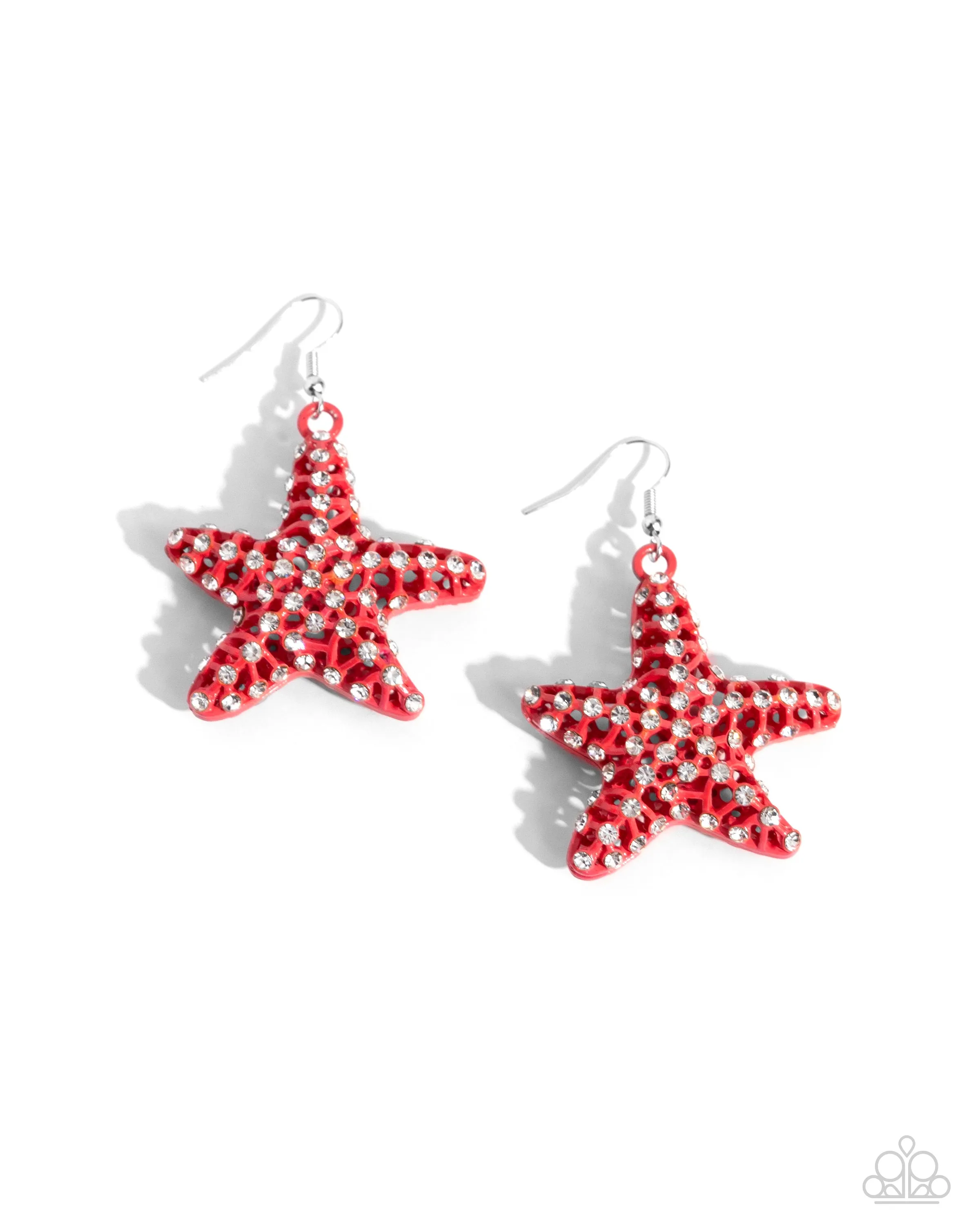 Skilled Starfish - Orange - White Rhinestone Encrusted Starfish Paparazzi Fishhook Earrings