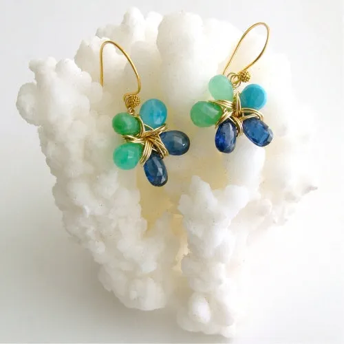 Sleeping Beauty Turquoise Kyanite Chrysoprase Flower Earrings - Morgaine Earrings