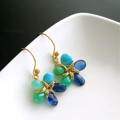Sleeping Beauty Turquoise Kyanite Chrysoprase Flower Earrings - Morgaine Earrings