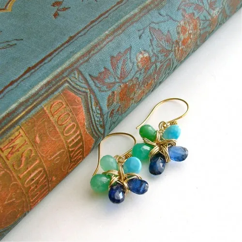 Sleeping Beauty Turquoise Kyanite Chrysoprase Flower Earrings - Morgaine Earrings