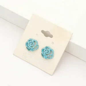 Small Aqua Crystal Flower Stud Earrings | Aqua Earrings for Little Girls |  133612