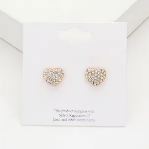 Small Clear Crystal Heart Stud Pageant Earrings on Gold | Little Girl Earrings |  614913