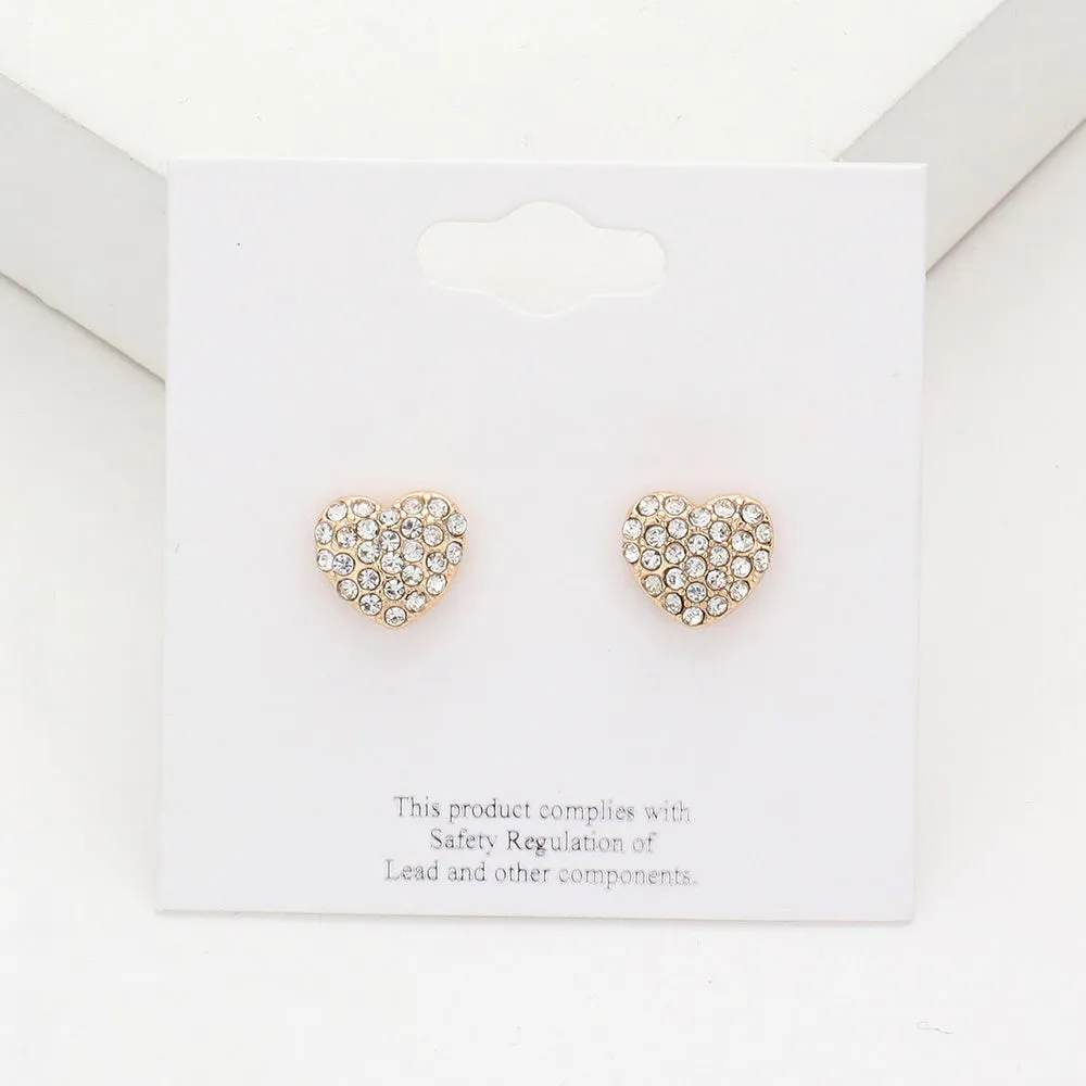 Small Clear Crystal Heart Stud Pageant Earrings on Gold | Little Girl Earrings |  614913