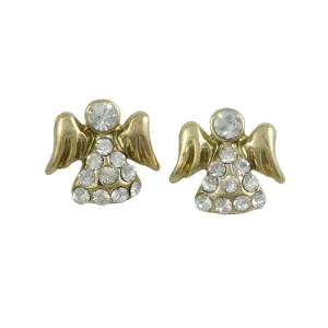 Small Gold Crystal Angel Pierced Earring - REC907G