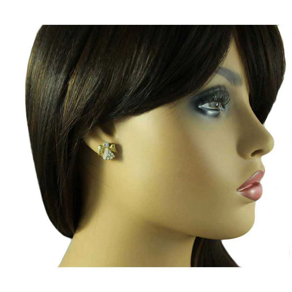 Small Gold Crystal Angel Pierced Earring - REC907G