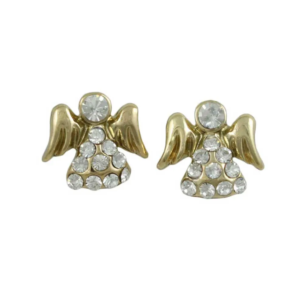 Small Gold Crystal Angel Pierced Earring - REC907G